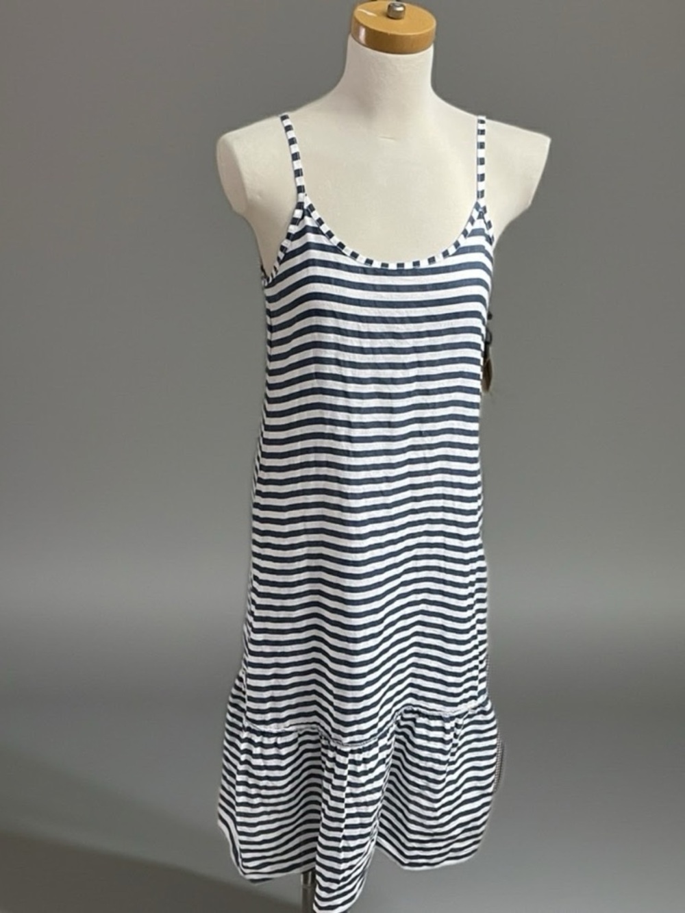 Coachella Francesca Bettini Linen Summer Nautical Cowgirl Navy Striped Dress S